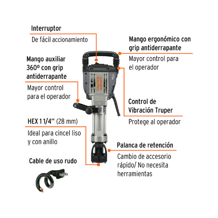 Martillo demoledor HEX 20 kg, 55J, 1600W - Image 3