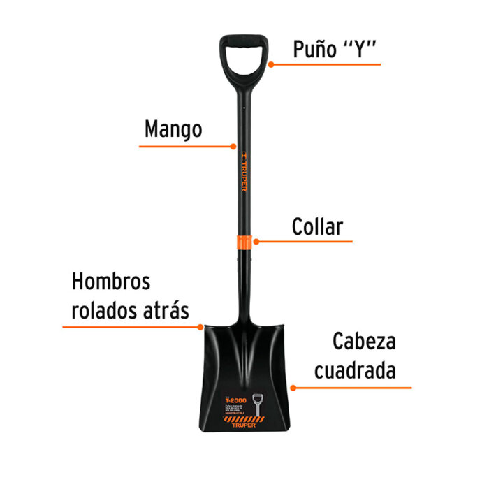 Pala cuadrada T-2000, puño "Y" mango fibra de vidrio - Image 3