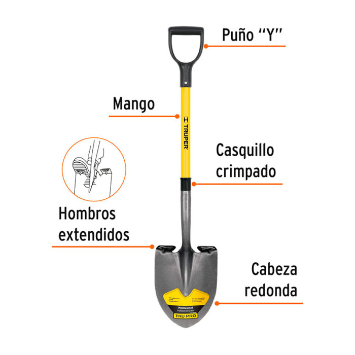 Pala redonda Tru Pro, puño "Y", mango de fibra de vidrio - Image 3